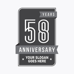 58 years anniversary design template. Fifty-eight years celebration logo. Vector and illustration.