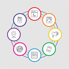 8 colorful stroke icons set included bag, location, link, profile, eticket, promotion, strategy, loading