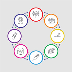 8 colorful stroke icons set included ribbon, pill, skull, syringe, pills, drugs, epidermis, kidney