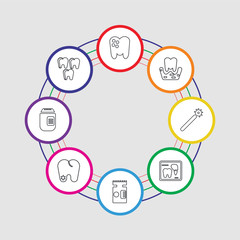 8 colorful stroke icons set included molar, drugs, records, electric toothbrush, gum, molar, woman intimate body part, thermometer