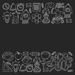 Vector pattern with back to school icons for posters, banners, covers. Kids, children education.