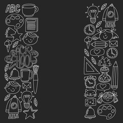 Vector pattern with back to school icons for posters, banners, covers. Kids, children education.