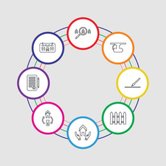 8 colorful stroke icons set included real estate, document, mortgage, real estate, fence,  , cctv, search