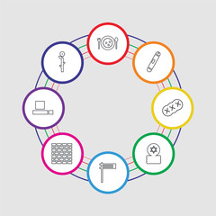 8 colorful stroke icons set included budding staff, tefilin, kotel, gragger, jewish coins, challah, mezuzah, matzo ball soup