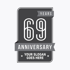 69 years anniversary design template. Sixty-nine years celebration logo. Vector and illustration.