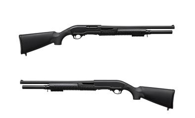 modern black shotgun isolated on white