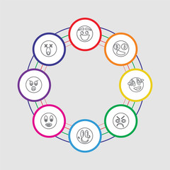 Obraz premium 8 colorful stroke icons set included dead, girl, angry, happy, angry, surprised, hypnotized, happy