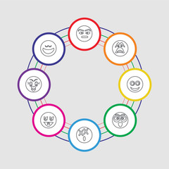 8 colorful stroke icons set included girl, vampire, dead, nerd, happy, sad, suspicious, suspicious