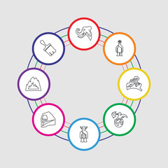 8 colorful stroke icons set included brush, cave, stone, troglodyte, dinosaur, rock art, troglodyte, mammoth