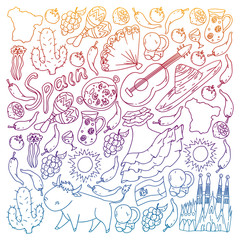 Spain vector pattern. Spanish traditional symbols and objects.