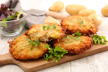 homemade crispy potato galette with salad