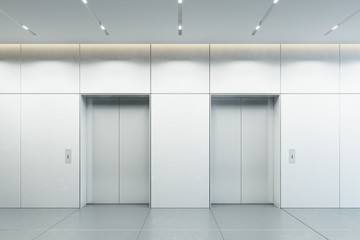 modern elevator with closed doors in office lobby, 3d rendering © auris