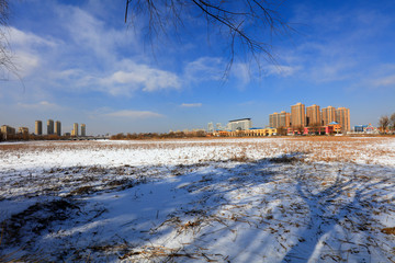 Winter snow scene in the city, China