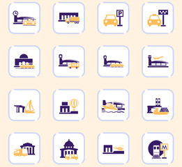 Stations of public transport icons set