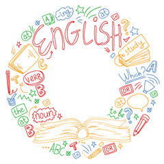 Language school for adult, kids. English courses, class.