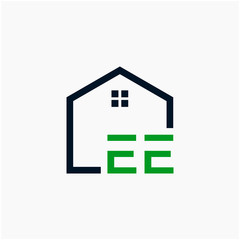 letter EE Line House Real Estate Logo. home initial E E concept. Construction logo template, Home and Real Estate icon. Housing Complex Simple Vector Log