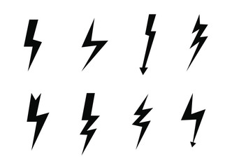 Lightning vector set isolated . Simple icon storm or thunder and lightning strike isolated 