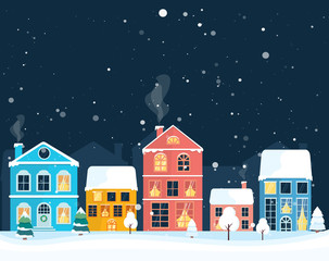 Winter landscape. Winter christmas village. Colorful house