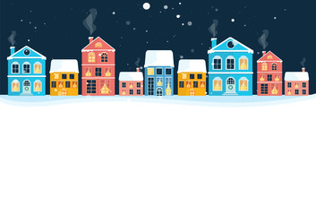 Winter landscape. Winter christmas village. Colorful house - 296756892