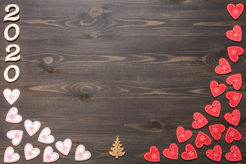 Happy New card with wooden background