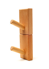 Wooden abstract wall hook isolated on white background