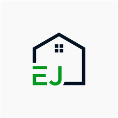 letter EJ Line House Real Estate Logo. home initial E J concept. Construction logo template, Home and Real Estate icon. Housing Complex Simple Vector Log
