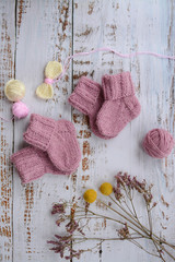 Soft and warm purple handmade socks for baby girl twins