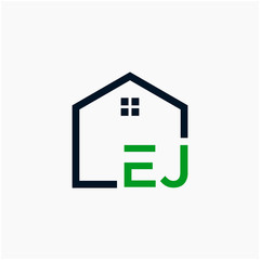 letter EJ Line House Real Estate Logo. home initial E J concept. Construction logo template, Home and Real Estate icon. Housing Complex Simple Vector Log