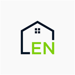 letter EN Line House Real Estate Logo. home initial E N concept. Construction logo template, Home and Real Estate icon. Housing Complex Simple Vector Log