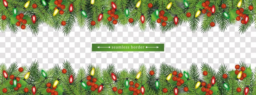 Christmas fir-tree upper and lower seamless border vector illustration isolated.