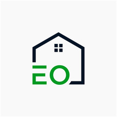 letter EO Line House Real Estate Logo. home initial E O concept. Construction logo template, Home and Real Estate icon. Housing Complex Simple Vector Log