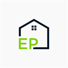 letter EP Line House Real Estate Logo. home initial E P concept. Construction logo template, Home and Real Estate icon. Housing Complex Simple Vector Log