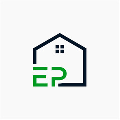 letter EP Line House Real Estate Logo. home initial E P concept. Construction logo template, Home and Real Estate icon. Housing Complex Simple Vector Log