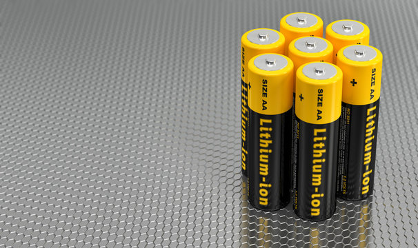 Generic AA batteries with the label 'Lithium Ion' - 3D Rendering