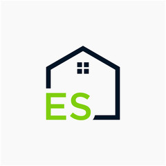 letter ES Line House Real Estate Logo. home initial E S concept. Construction logo template, Home and Real Estate icon. Housing Complex Simple Vector Log