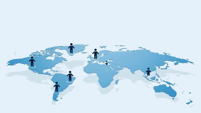 selection of blue characters on abstract map of the world, concept of finding a suitable employee or friend