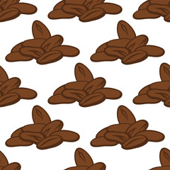 Vector cartoon pattern. Simple handful of cocoa beans. Brown, chocolate colors