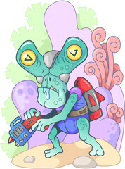 cute cartoon alien from outer space, funny illustration