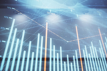 Double exposure of financial graph on empty room interior background. Forex market concept.
