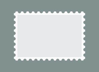 Blank postage stamp isolated on gray background. Postal frame sticker template. Vector illustration image.