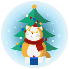 Happy Christmas for cat vector icon illustration