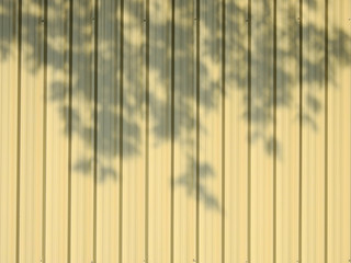 shadow leaf on yellow metal sheet of fence