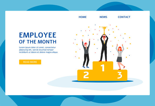 Employee of the Month landing page or website flat vector illustration isolated.