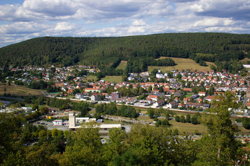 Fototapeta na wymiar Mountain view of the city, in Germany. Walk through the Castle grounds