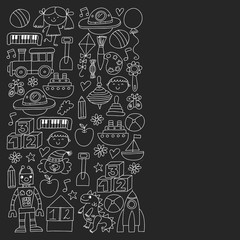 Kindergarten preschool school children. Kids drawing style vector pattern. Play grow learn together.