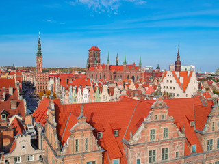 Aerial view of the old town in Gdansk with beautiful architecture, Poland