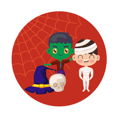 scene of children disguised with icons halloween