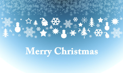 Merry Christmas  background with snowflakes on blue backgound.