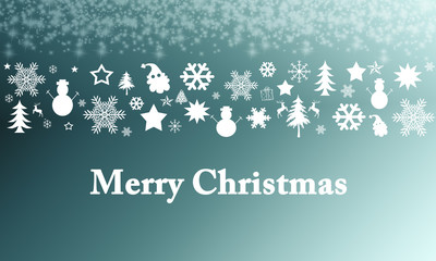 Fototapeta na wymiar Merry Christmas background with snowflakes on turquoise backgound.