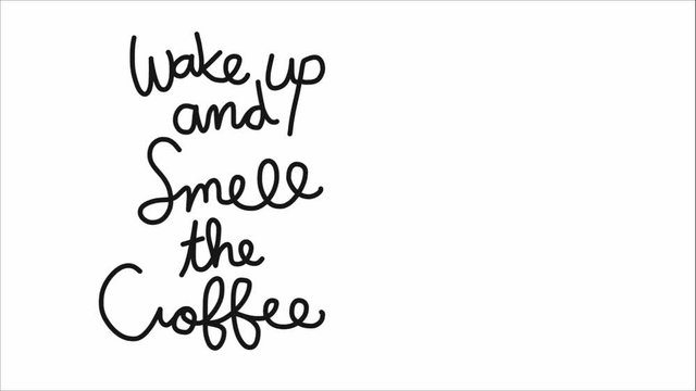 Wake up and smell the coffee word and alarm clock doodle style